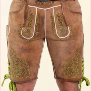Authentic Bavarian Lederhosen with Green Deer Embroidery
