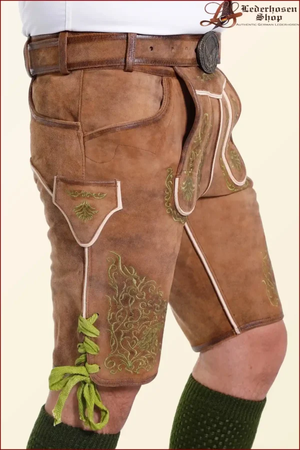 Mens Lederhosen Brown Green Deer Motifs main image 0