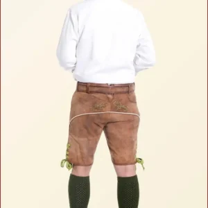 Authentic Bavarian Lederhosen with Green Deer Embroidery