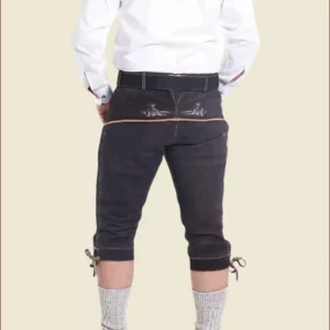 Black Traditional German Bundhosen- Long Lederhosen
