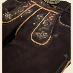 Black Traditional German Bundhosen- Long Lederhosen