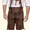 Brown Men Lederhosen with Green Deer Motifs