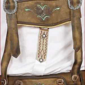 Brown Men Lederhosen with Green Deer Motifs 2