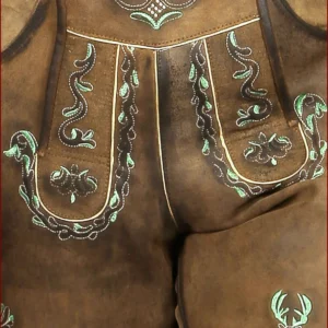 Brown Men Lederhosen with Green Deer Motifs 3