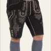 Classic Black Lederhosen with Charcoal Embroidery