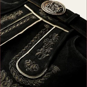 Classic Black Lederhosen with Charcoal Embroidery