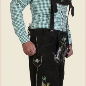 Dark Grey Embroidered Short Lederhosen