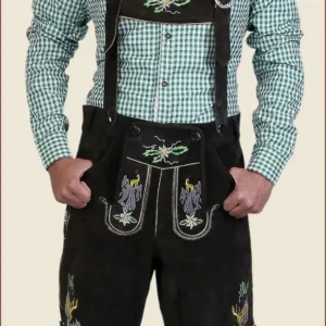 Dark Grey Embroidered Short Lederhosen