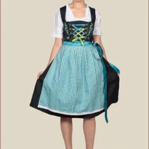 Della Blue Dirndl Dress with Reversible Apron