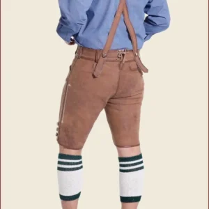 Dusky Brown Lederhosen Shorts with Blue Embroidery