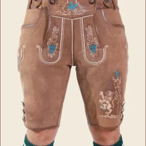 Dusky Brown Lederhosen Shorts with Blue Embroidery