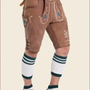 Dusky Brown Lederhosen Shorts with Blue Embroidery