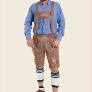 Dusky Brown Lederhosen Shorts with Blue Embroidery