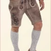 Faded Brown Mens Lederhosen with Sky Blue Embroidery