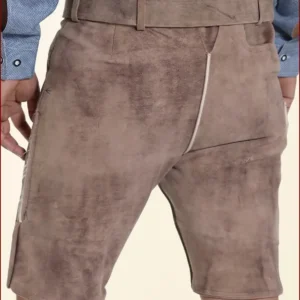 Faded Brown Mens Lederhosen with Sky Blue Embroidery