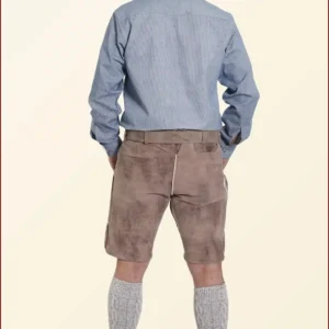 Faded Brown Mens Lederhosen with Sky Blue Embroidery
