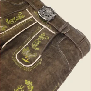 Forest Green Lederhosen with Traditional Embroidery