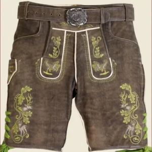 Forest Green Lederhosen with Traditional Embroidery