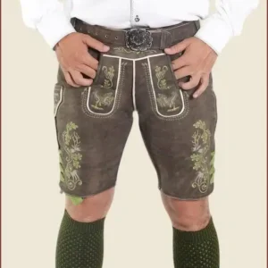 Forest Green Lederhosen with Traditional Embroidery