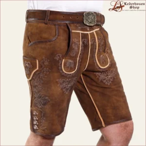 German Brown Lederhosen with Handmade Embroidery