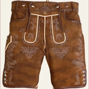 German Brown Lederhosen with Handmade Embroidery