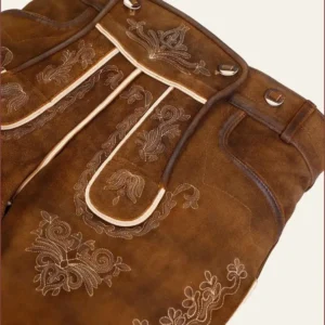 German Brown Lederhosen with Handmade Embroidery