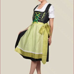 Green German Dirndl Dress with Reversible Apron