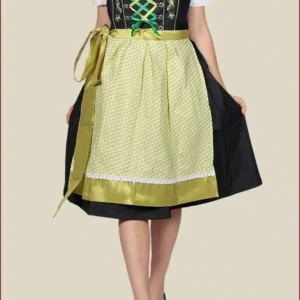 Green German Dirndl Dress with Reversible Apron