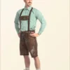 Handmade Dusky Brown Lederhosen with Green Embroidery