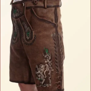 Handmade Dusky Brown Lederhosen with Green Embroidery