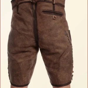 Handmade Dusky Brown Lederhosen with Green Embroidery