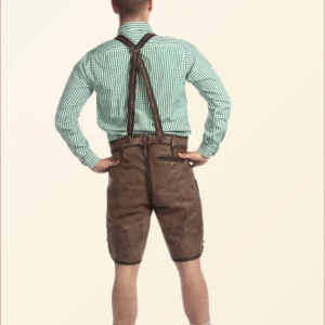Handmade Dusky Brown Lederhosen with Green Embroidery