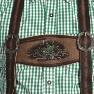 Handmade Dusky Brown Lederhosen with Green Embroidery