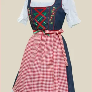Black and Red Dirndl Dress with Dual-Sided Apron