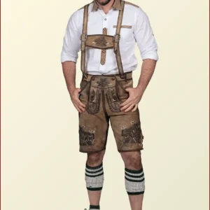 Shaded Brown Trachten Lederhosen with Deer Embroidery
