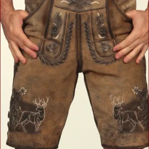 Shaded Brown Trachten Lederhosen with Deer Embroidery