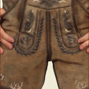 Shaded Brown Trachten Lederhosen with Deer Embroidery