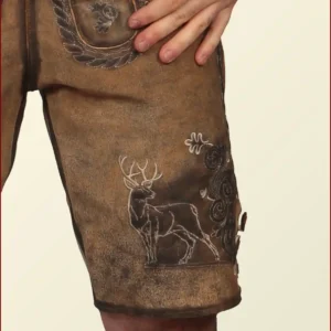 Shaded Brown Trachten Lederhosen with Deer Embroidery