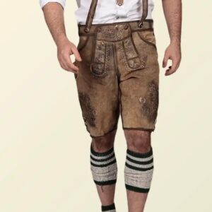 Traditional Trachten Lederhosen Short in Shaded Brown
