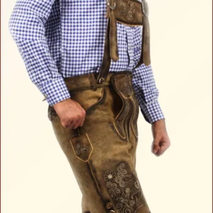 Traditional Trachten Lederhosen Short in Shaded Brown 5