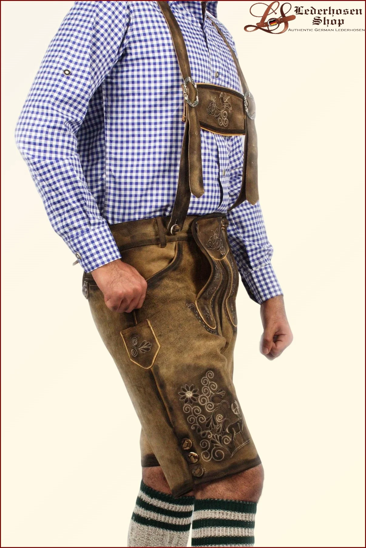 Traditional Trachten Lederhosen Short in Shaded Brown - Image 3