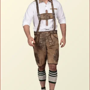 Traditional Trachten Lederhosen Short in Shaded Brown 6