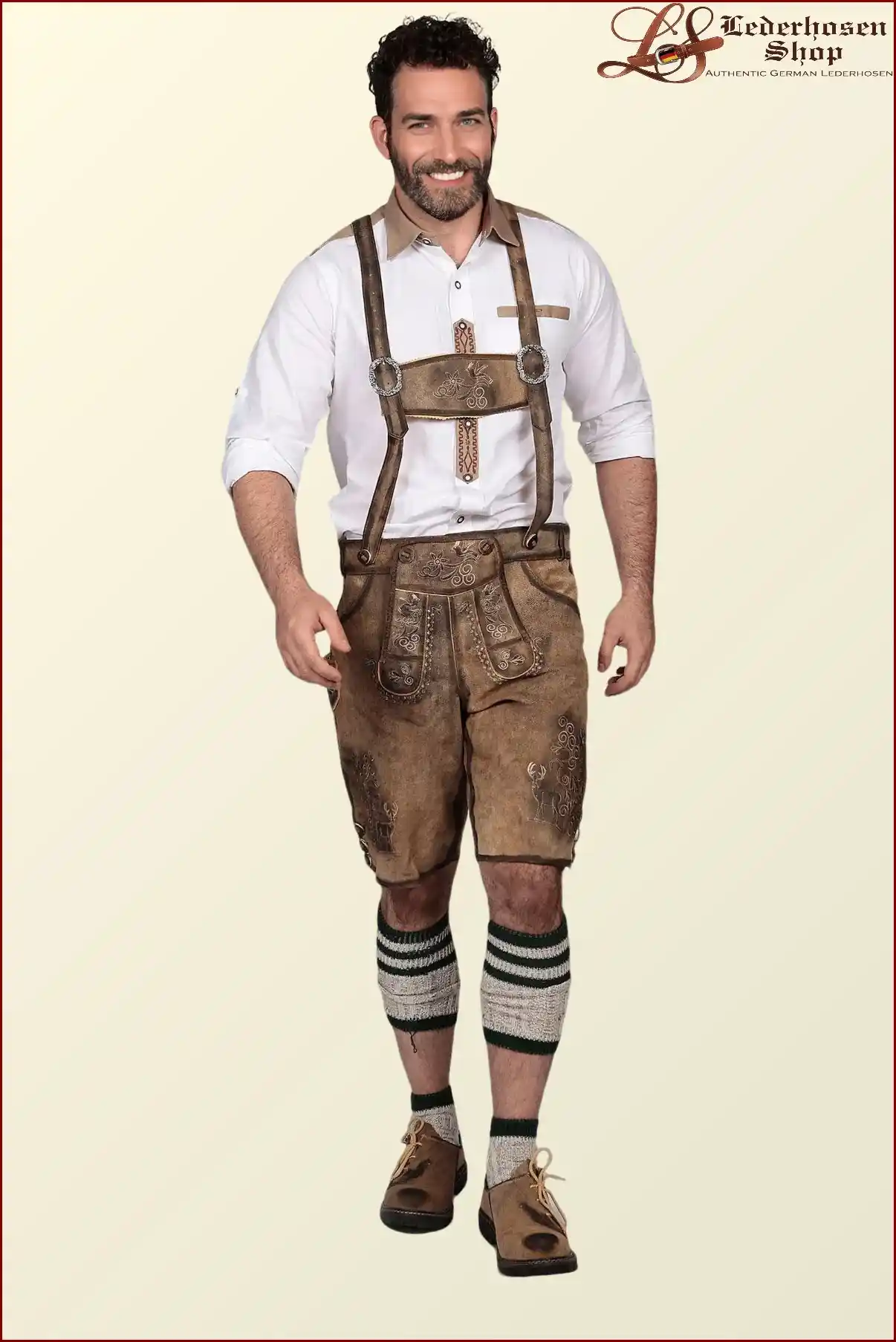 Traditional Trachten Lederhosen Short in Shaded Brown - Image 4