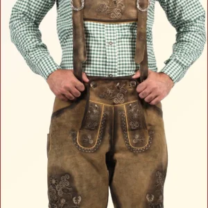 Traditional Trachten Lederhosen Short in Shaded Brown 7