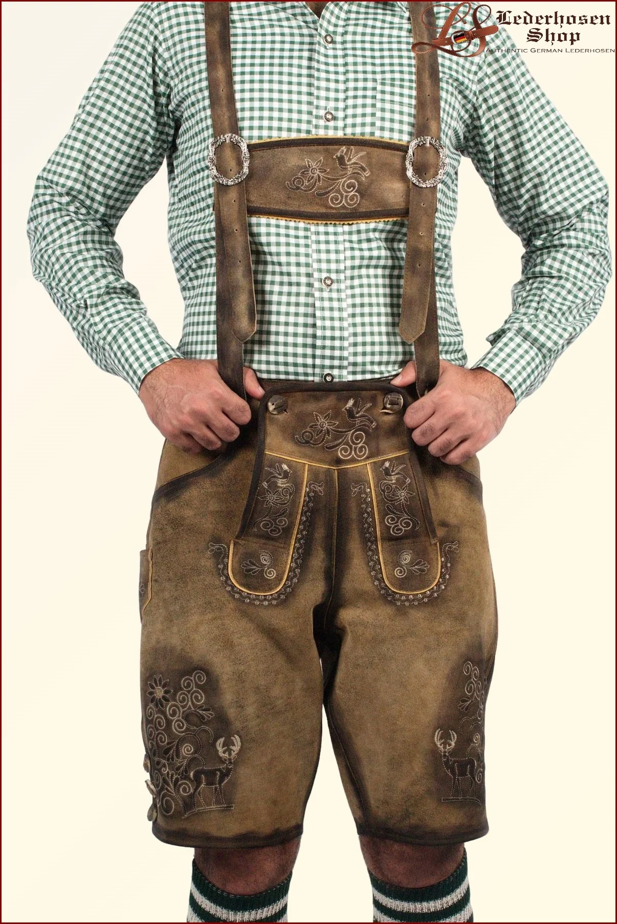 Traditional Trachten Lederhosen Short in Shaded Brown - Image 5
